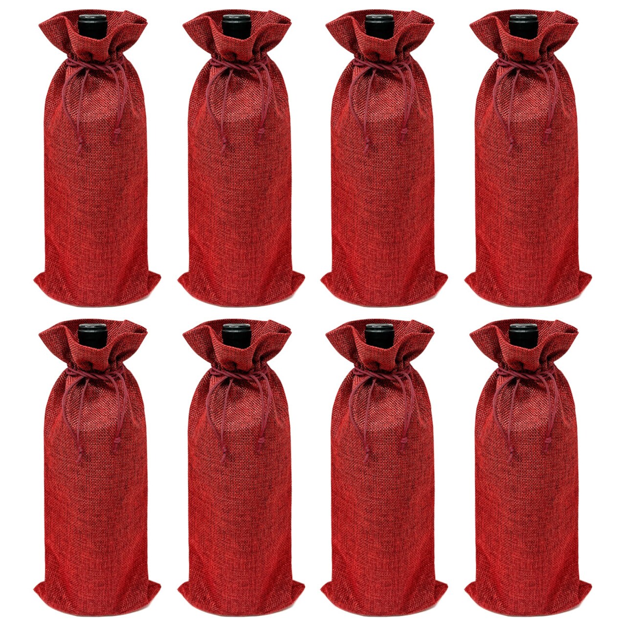 Wrapables Reusable Burlap Wine Bags, Rustic Gift Bags with Drawstring (Set of 8)